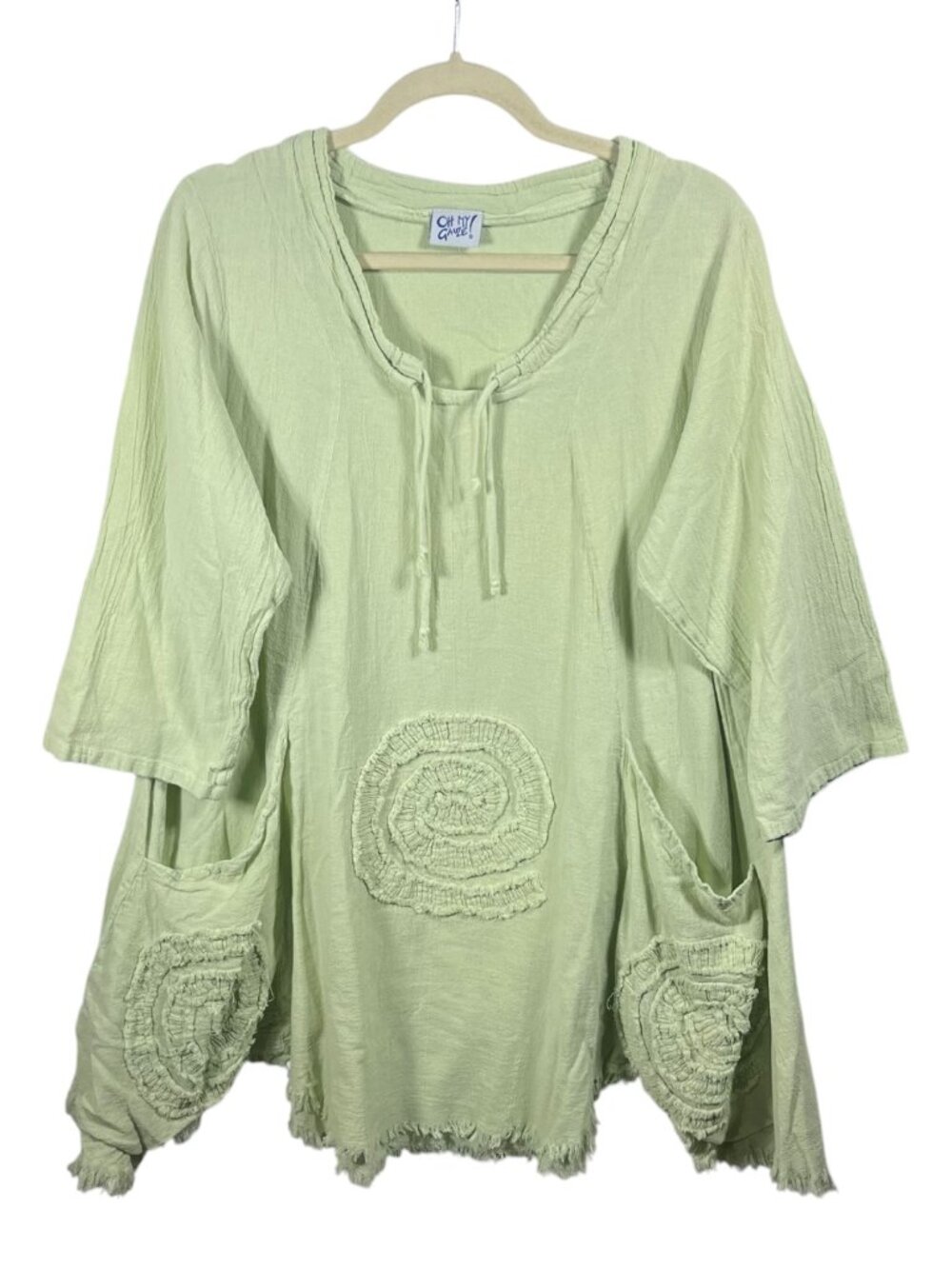 Oh My Gauze Top Womens 2 Circle Tunic Fringe Oversized Relaxed Lagenlook Boho